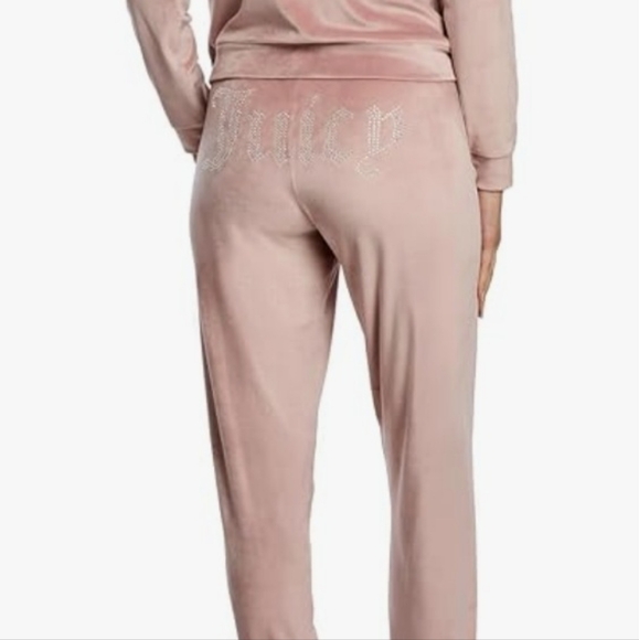 Juicy Couture 2- Piece Set Rhinestone Logo Pink Velour Long Sleeve & Joggers - Picture 5 of 6